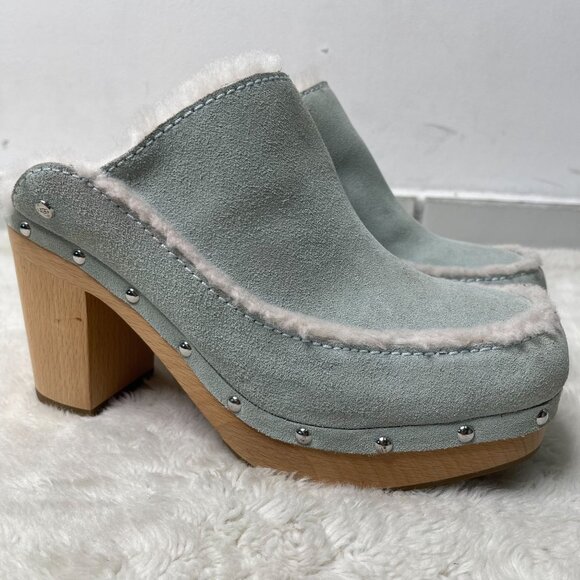 UGG #1112427 Women's Light Blue Aubriana Fur Loafer Heeled Clogs Shoes Size 10 - Picture 4 of 15